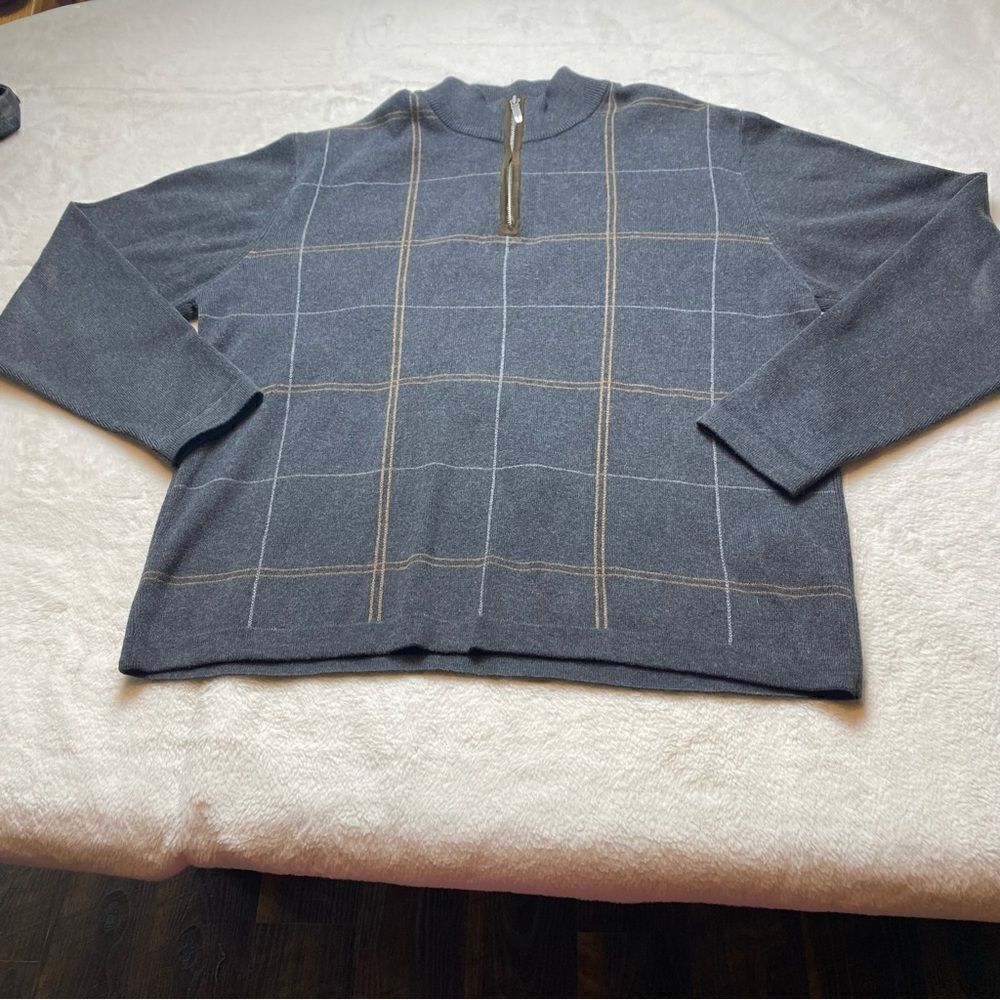 Alex Cannon 1/4 Zip 100% Cotton Long Sleeve Knit Sweater Size Large